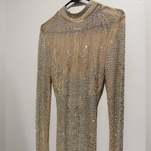 Elegant Tan Embellished Dress